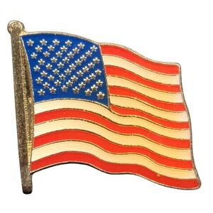 American Flag Enamel Lapel Pin Red White Blue GoldTone Patriotic USA 4th of July